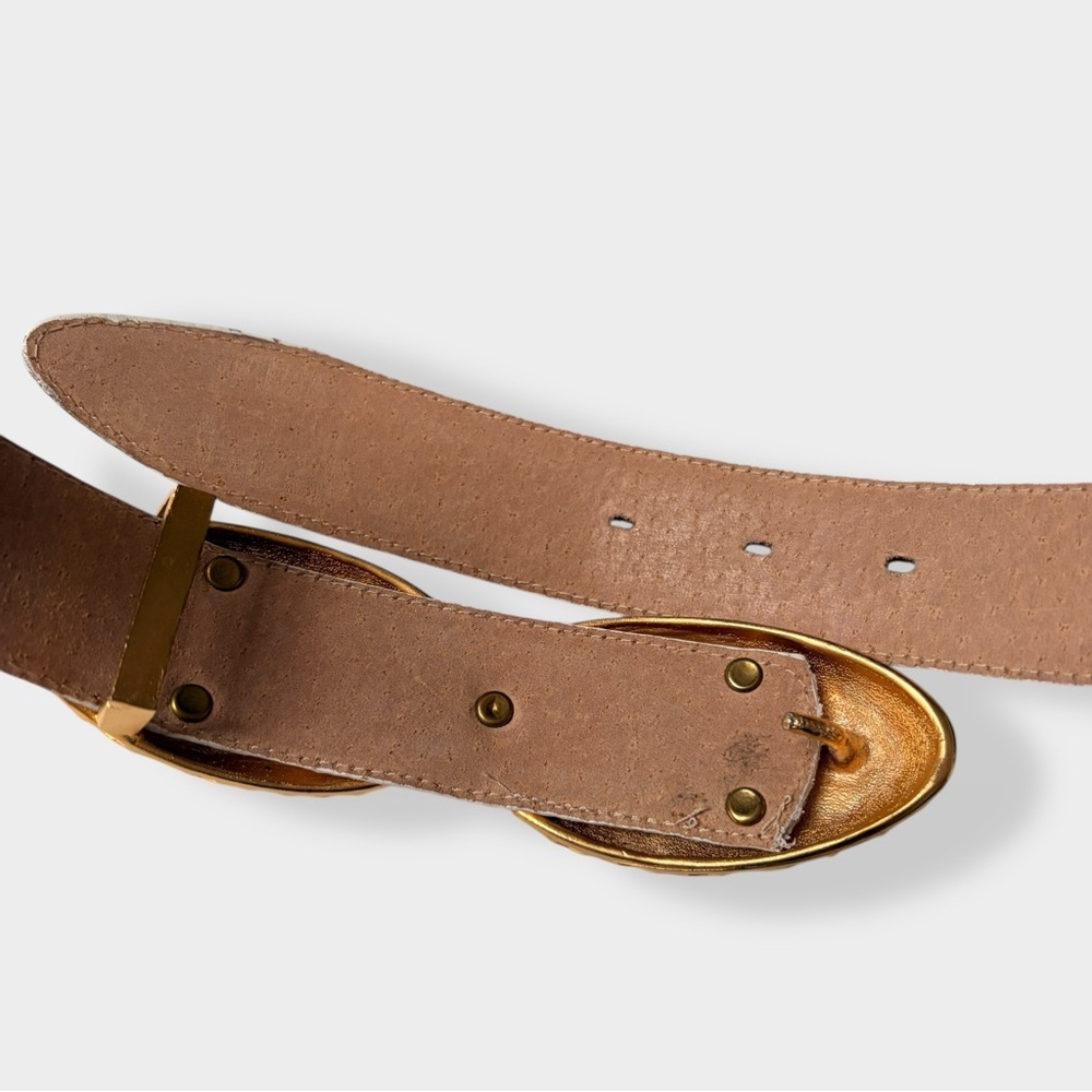 Carlisle Vintage 80s Belt Leather Karen Callan Brushed Gold Buckle Glam XS - Picture 6 of 14